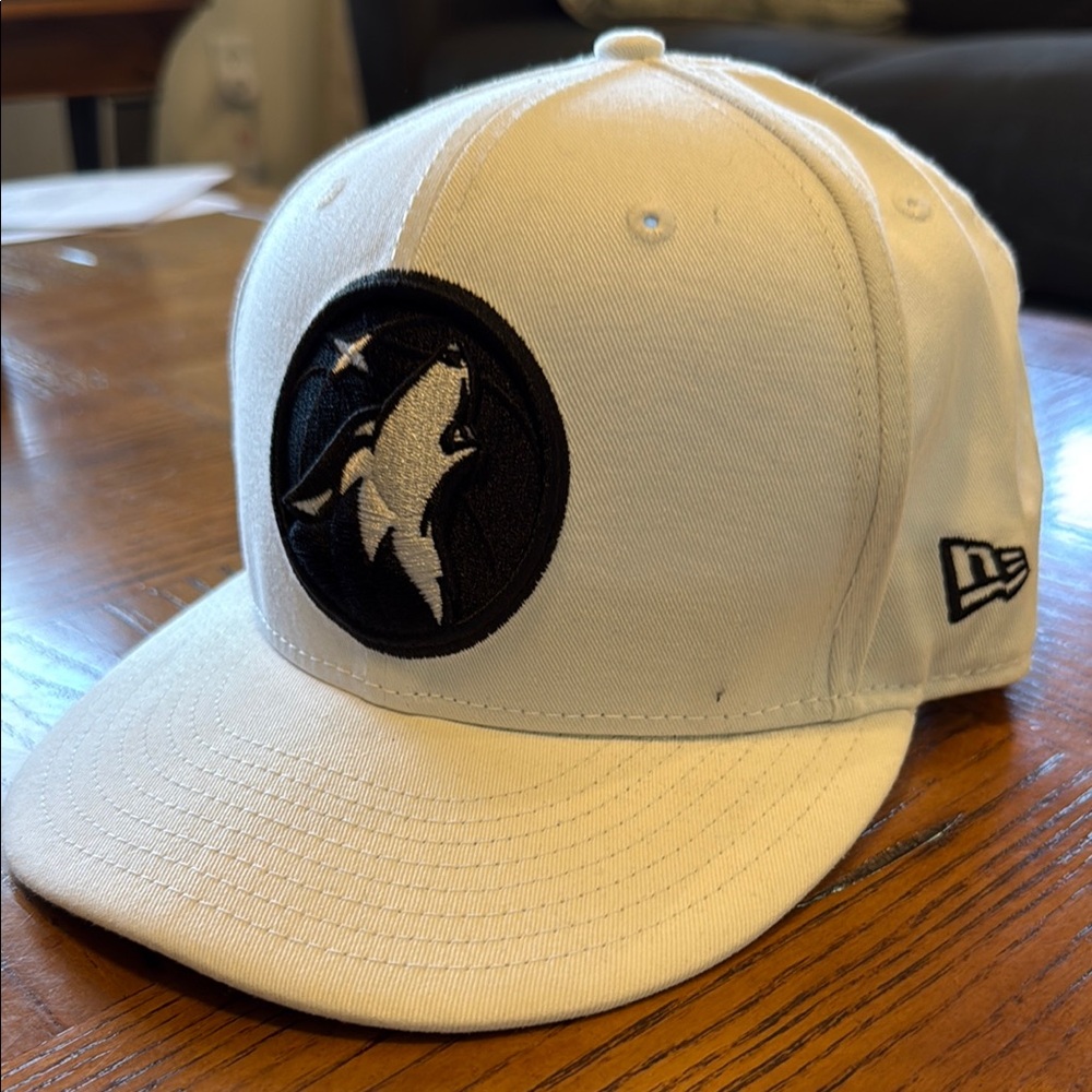 Minnesota Timberwolves White Cap with Black Wolf Logo